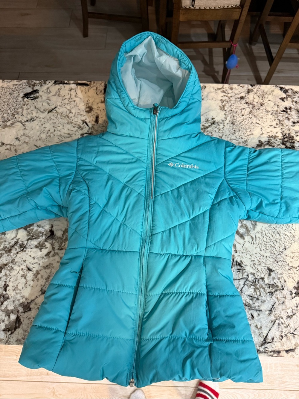 Columbia Katelyn crest Teal Blue Hooded Quilted Jacket